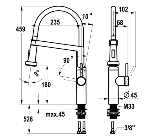 Kitchen tap with pull-out spray, floor-standing, KWC BISTRO E