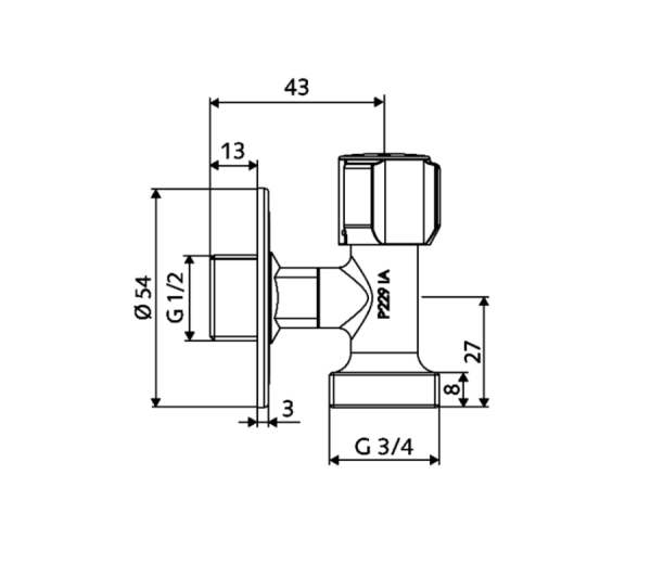 05440699-teh Angle valve for connecting household appliances 1/2'-3/4' Schell, 054400699